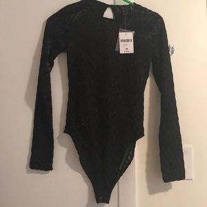 Black velvet mesh & gold glitter bodysuit